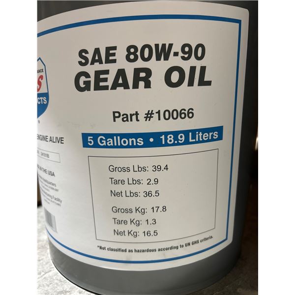 Lucas SAE 80W-90 Gear Oil, Part #10066, 5 Gallons / 18.9 Liters