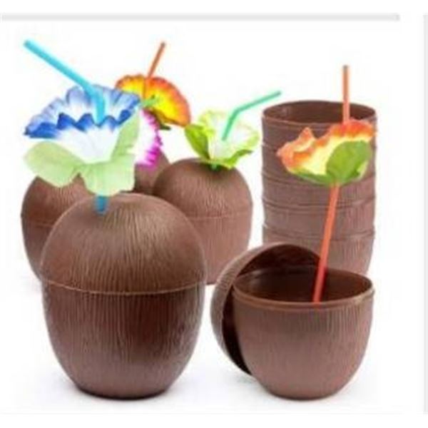 Prextex Coconut Cups With Hibiscus Straws – 18 Pieces