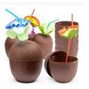 Image 1 : Prextex Coconut Cups With Hibiscus Straws – 18 Pieces