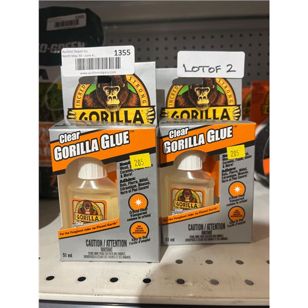 2 Gorilla Glue Clear Adhesive Bottles, 51 mL Each