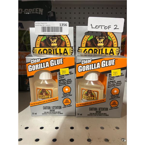 2 Gorilla Glue Clear Adhesive 51 ml Each