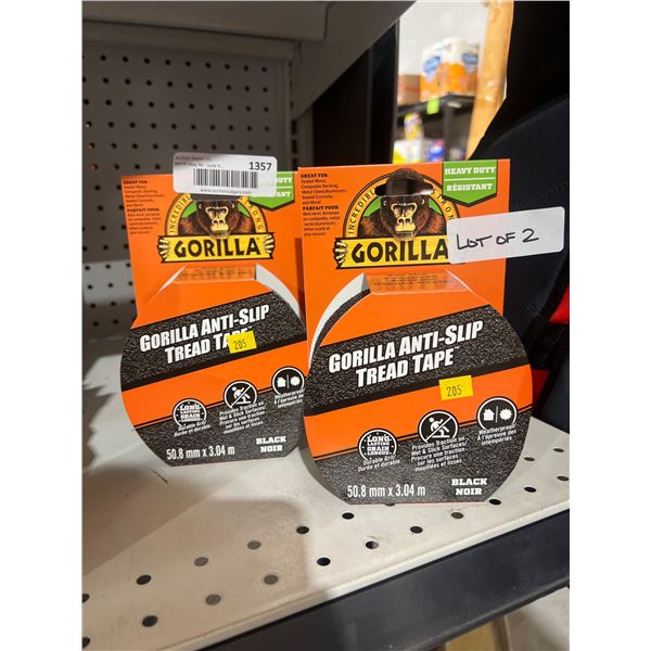 Gorilla Anti-Slip Tread Tape, Lot of 2, 50.8mm x 3.04m, Black
