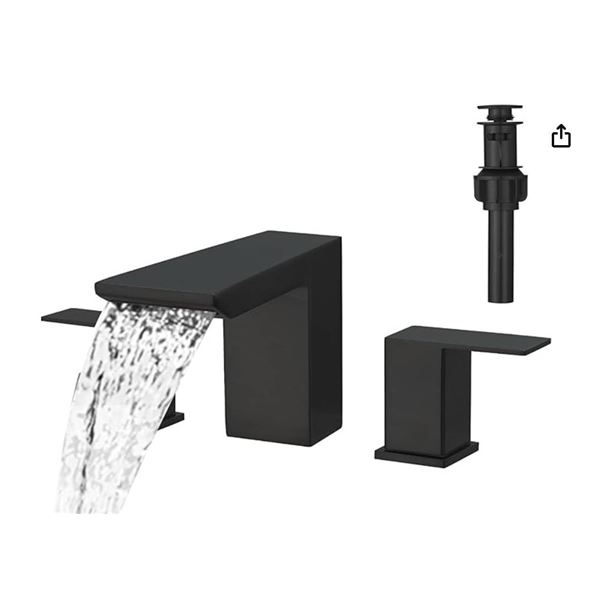 Widespread Double Handle High-Arc Bathroom Faucet Water-Saving with Drain Kit In Matte Black Not exa