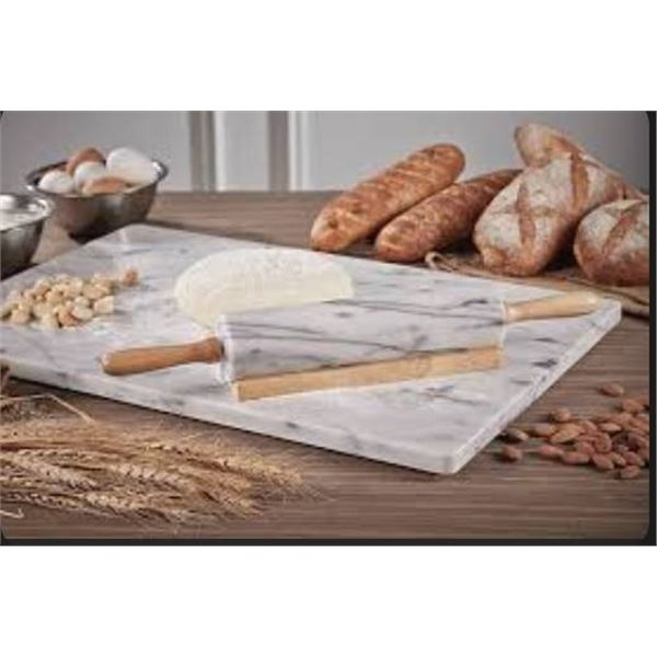 White Marble Pastry Board and Rolling Pin Set (12×16 Inches)