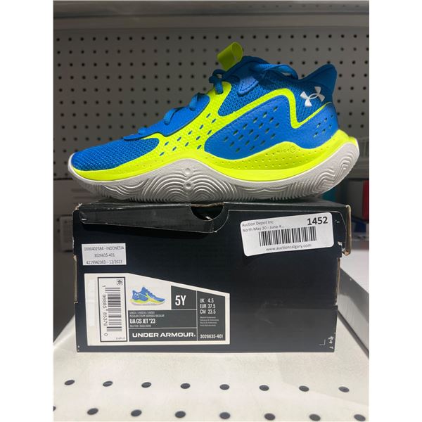 Under Armour UA GS Jet ’23 Basketball Shoes, 5Y, Blue/Volt