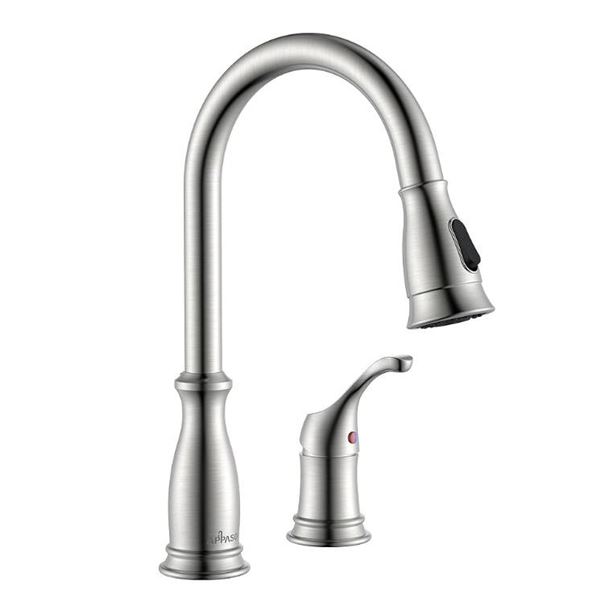2 Hole Kitchen Faucet with Pull Down Sprayer, Stainless Steel Brushed Nickel Commercial Kitchen Sink