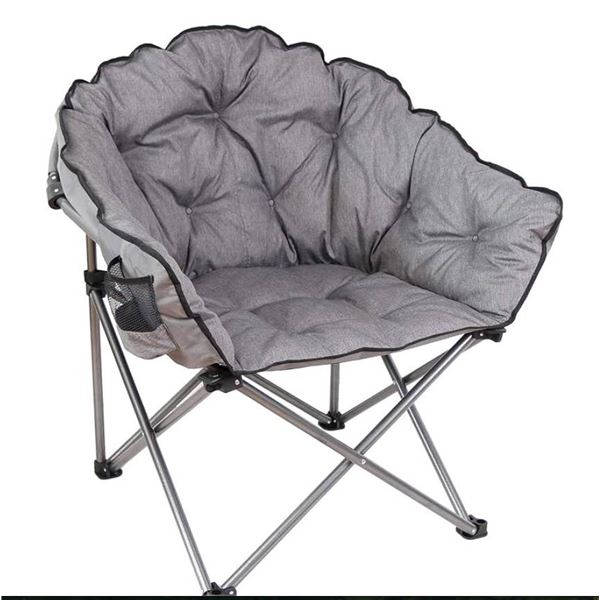 MacSports Padded Cushion Outdoor Folding Lounge Patio Club Chair, Gray