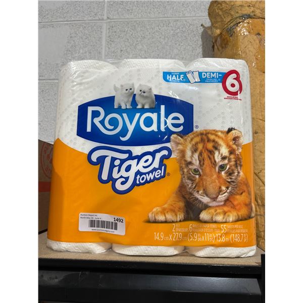 Royale Tiger Towel 2-Ply Paper Towels, 6 Rolls, 55 Sheets per Roll