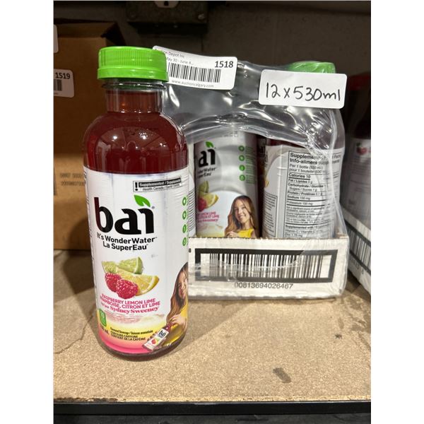 Bai Raspberry Lemon Lime Flavored Water Beverage Pack, 12 x 530ml