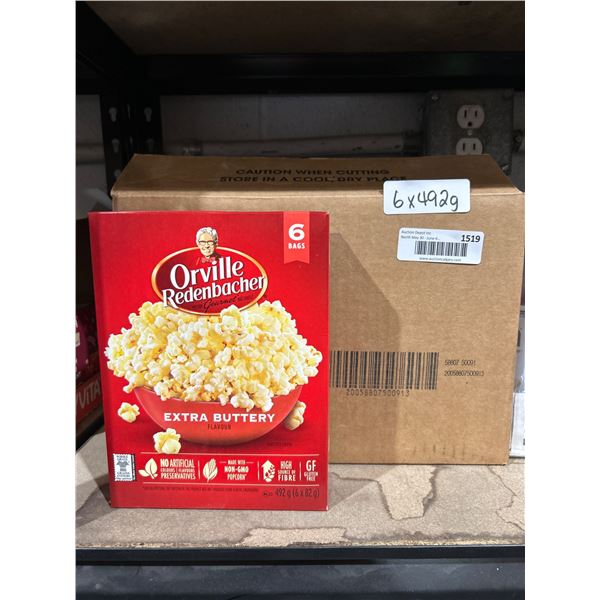 Orville Redenbacher Extra Buttery Popcorn 6 Bags, 492 g x 6