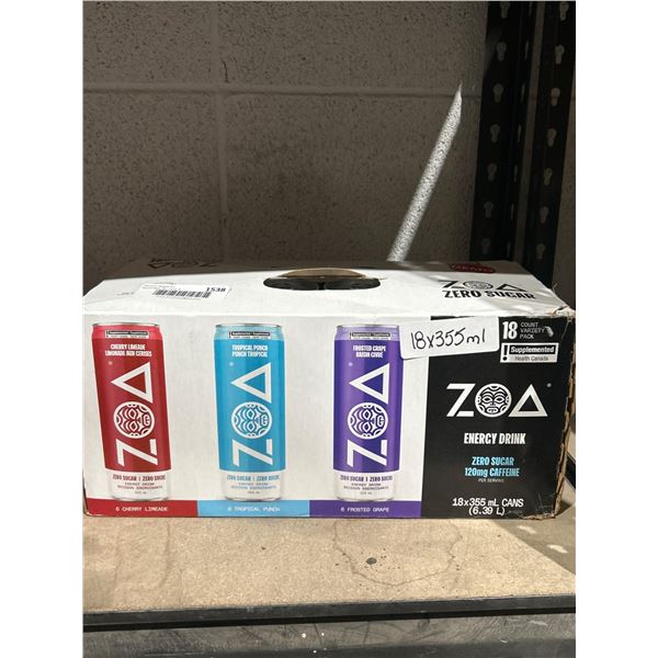 Zoa Energy Drink 18-Count Variety Pack, 355ml Cans, Zero Sugar, 120mg Caffeine