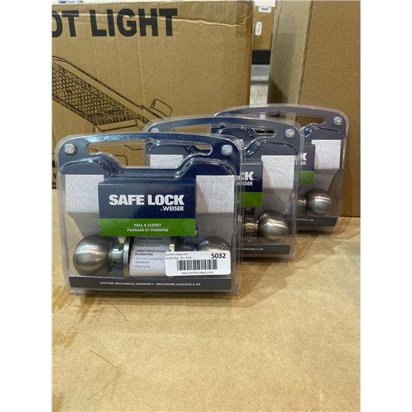 Weiser Safe Lock Hall & Closet Door Knob Set in Nickel Finish 3 Count