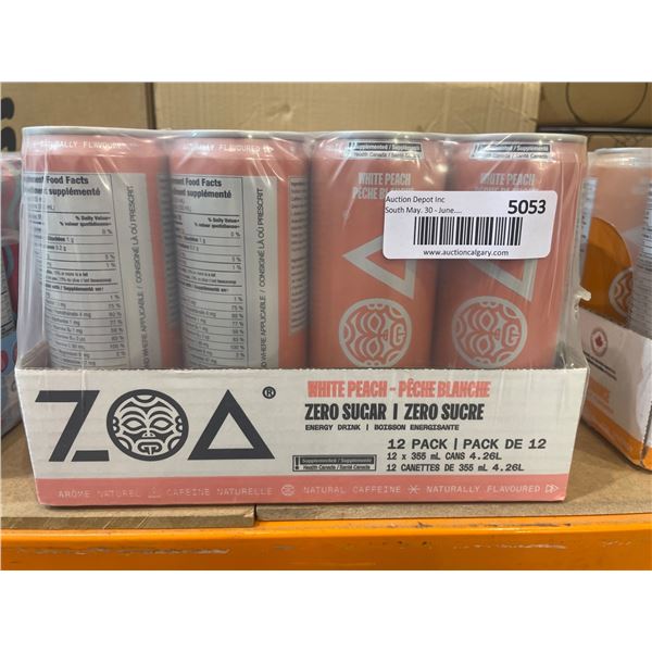 ZOA Zero Sugar White Peach Energy Drinks, 12 Pack of 355 mL Cans