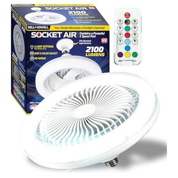 Bell + Howell Socket Air Light With 3 Speed Fan And LED Light, 2100 Lumens