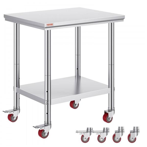VEVOR Stainless Steel Work Table with Wheels 24 x 30 Prep Table with casters Heavy Duty Work Table f