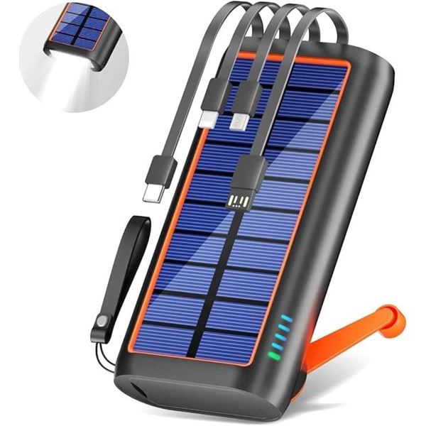 ReeZar Solar Power Bank, 61200mAh Solar Charger,Portable Charger Built in Hand Crank 4 Cables, Exter