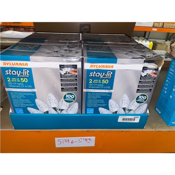 LOT OF 4 Sylvania Stay-Lit LED C9 Lights, 2 Sets of 50, Pure White