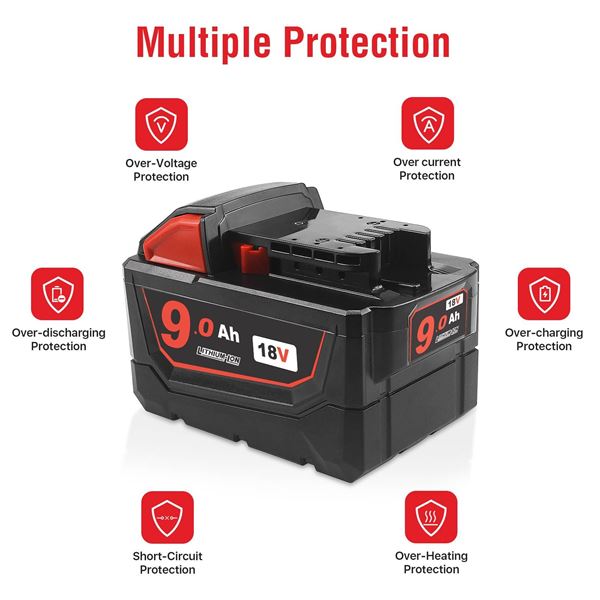 Rechargeable Lithium-Ion Battery WTL 18, 18V, 9.0Ah Capacity