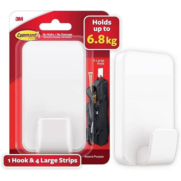 2 Command 3M Mega Utility Wall Hooks, Holds up to 6.8 kg