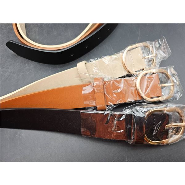 3 Women’s Leather Belts, Black, Brown, and Beige, 110 cm
