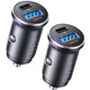 Image 1 : 2 Black Car Adapters with USB and USB-C Outlets Model Car-AC-2