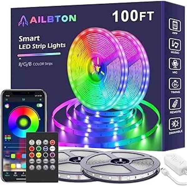 AILBTON 30m/100ft LED Strip Lights with App Control and IP68 Rating