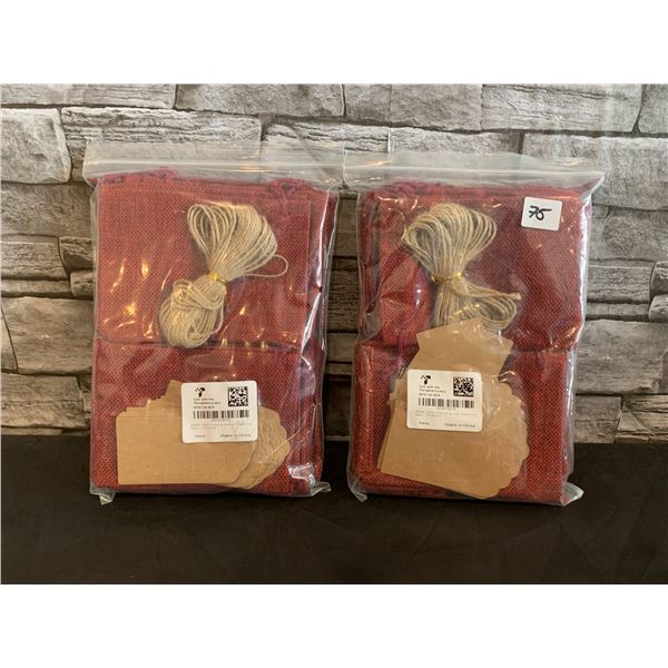Lot of 2 Premium Burlap Drawstring Bags With Tags 20 Bags Per Lot