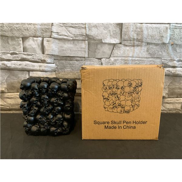 Square Skull Pen Holder Black