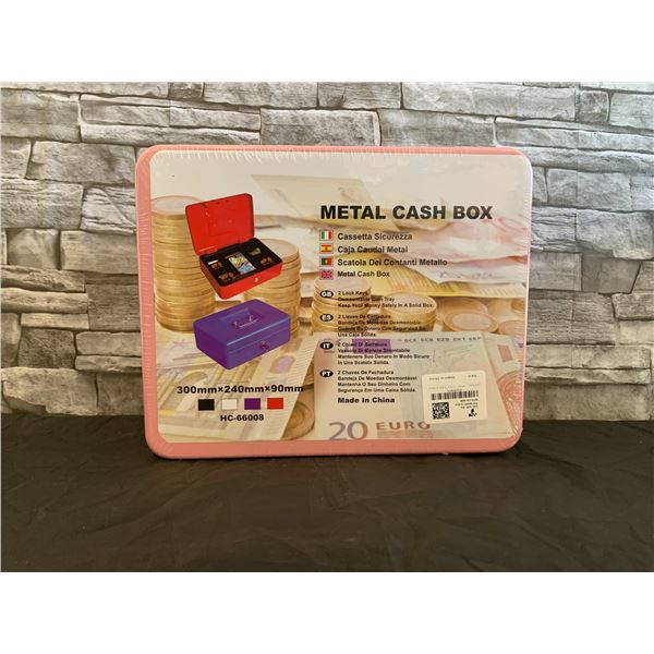 Metal Cash Box - 2 Lock Keys - Demountable Coin Tray - Pink