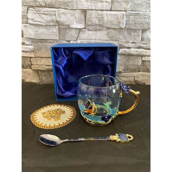 Enamel Decorative Tea Cup & Decorative Spoon Set