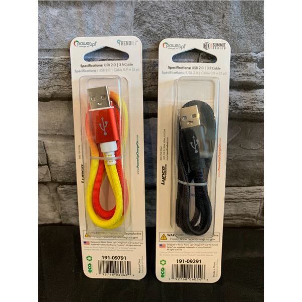 Lot of 2 - USB Cable - Type C Connection - 3ft -  Multi-colored & Black