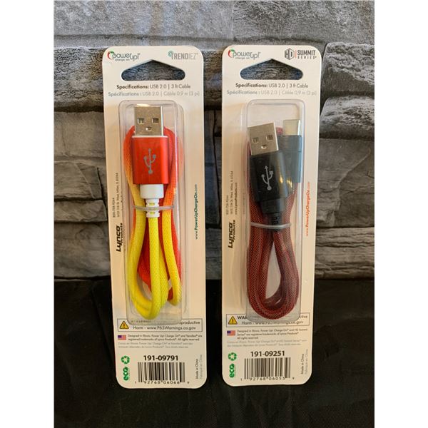 Lot of 2 - USB Cable - Type C Connection - 3ft -  Multi-colored & Red