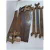 Image 2 : (4) Vintage Hand Saws, (3) Large Vintage Wrenches - As is - Pickup Only