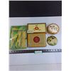 Image 1 : (2) Vintage Cigar Boxes, Pottery Trinket Dish, Cutlery Tray, Metal Makeup Lid