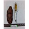 Image 1 : Antler Handled Hunting Knife & Leather Sheath - 10" Length