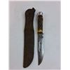 Image 2 : Antler Handled Hunting Knife with Leather Sheath - 9.5" Length