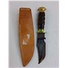 Image 2 : Wood/Metal Handled Hunting Knife with Leather Sheath - 9" Length