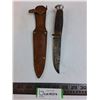 Image 1 : Plastic/Metal Handled Hunting Knife with Leather Sheath - 8.75" Length