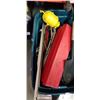 Image 2 : TOTE OF ASSORTED SHOP TOOLS, JUMPER CABLES, TRIANGLES AND MORE