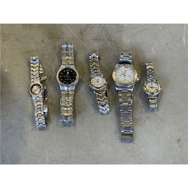 FIVE WATCHES: FOR ARMY SWISS WATCHES AND ONE FOSSIL