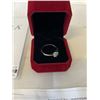 Image 2 : STERLING SILVER .925 RING TAPERED CATHEDRAL BAND WITH BLUISH GREEN MOISSANITE STONE, APPARAISAL INCL