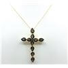 Image 1 : GOLD PLATED STERLING SILVER NATURAL SMOKY QUARTZ (10.10CT) CROSS PENDANT WITH GOLD PLATED STERLING S
