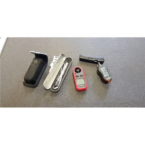 MULTITOOL, GREENLEE 120V TESTER, LASER POUNTER AND WIND METER