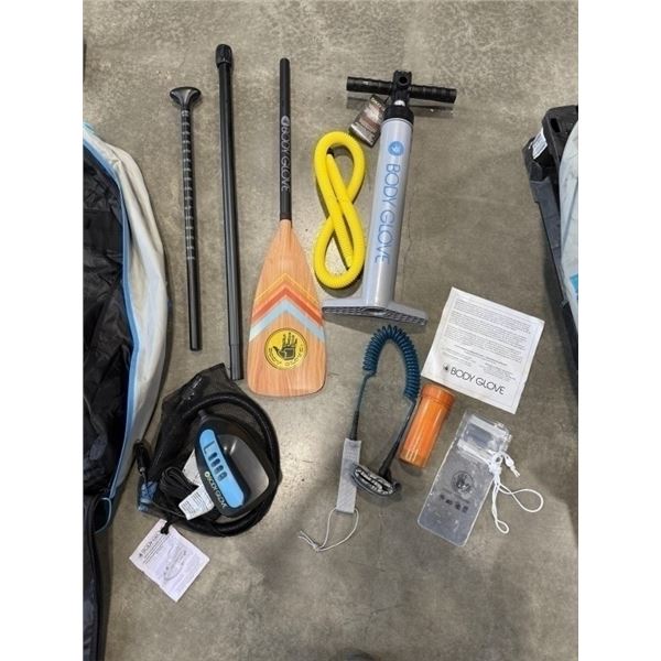 NEW BODY GLOVE PADDLE BOARD ACCESSORIES, INCLUDING BACKPACK CARRY BAG, 3PC ADJUSTABLE PADDLE, ELECTR
