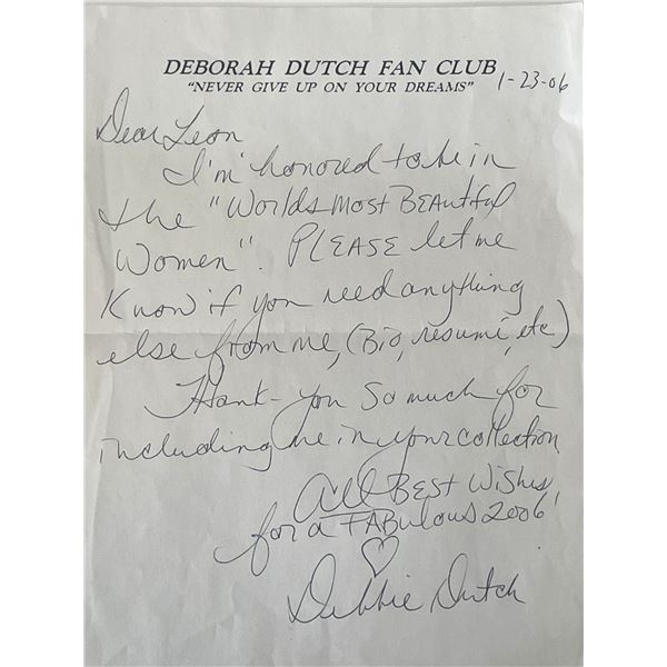 Actress Deborah Dutch signed note