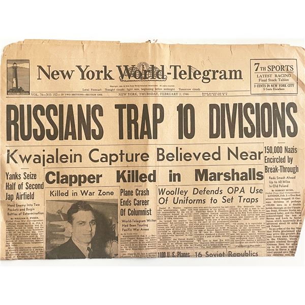 WWII 1944 New York World Telegram Original Vintage Newspaper