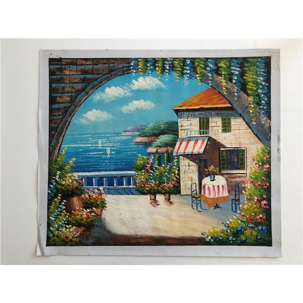 Seaside Restaurant Vista original painting on canvas