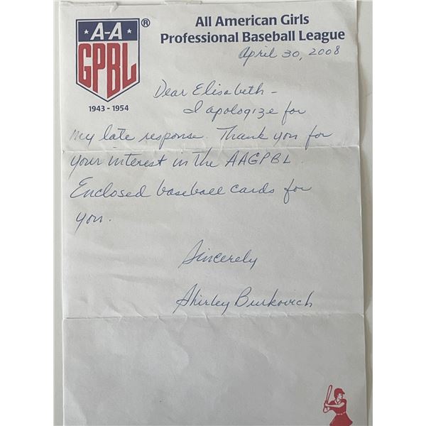 Girls baseball Shirley Burkovich signed note