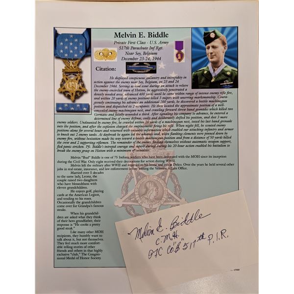 WW2 Melvin E. Biddle Signed Bio Page