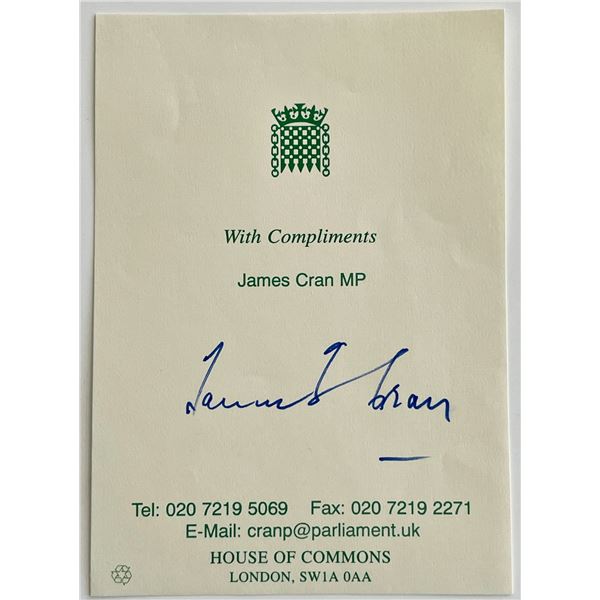 Member of Parliament James Cran signed note